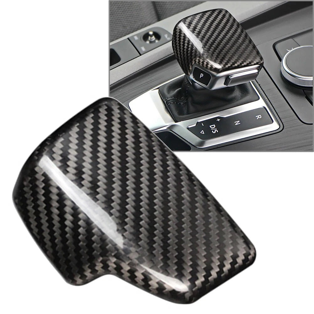 Gear Shift Knob Cover Sticker Trim for Audi A4 B9 A5 Q7 (2017–2018) Carbon Fiber RHD