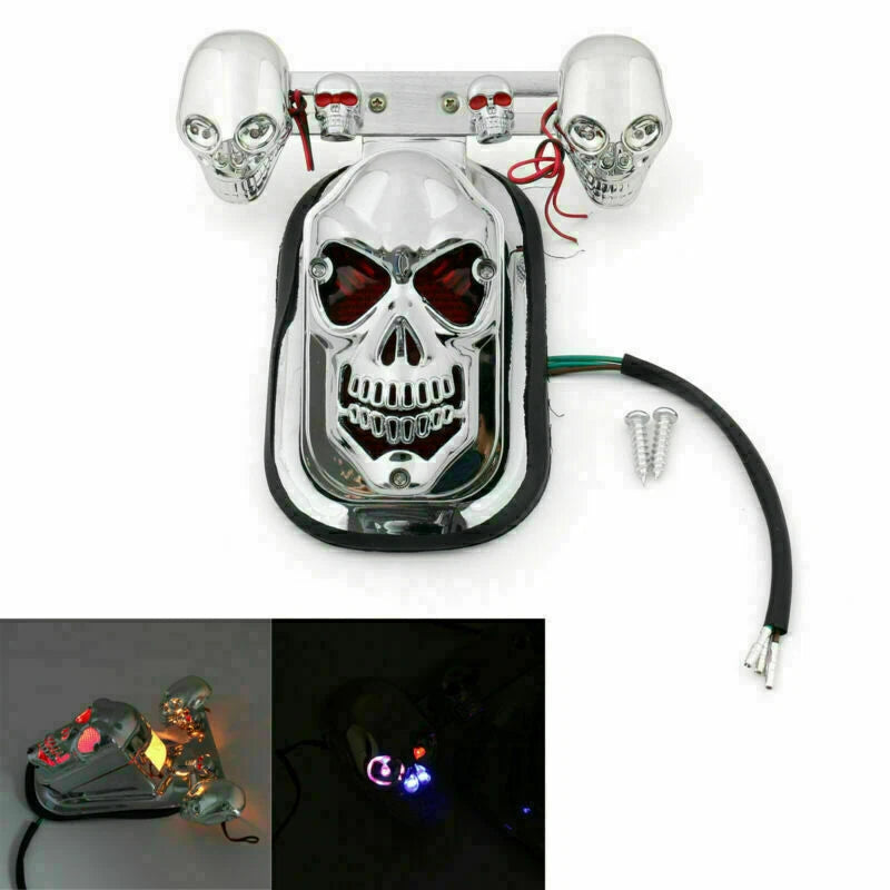 Chrome Motorcycle Skull Integrated Brake Stop Tail Turn Signal Light for T9