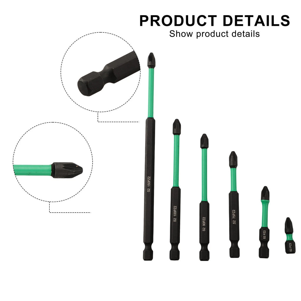 PZ2 Magnetic Screwdriver Bits (Set of 5) for High Torque Performance