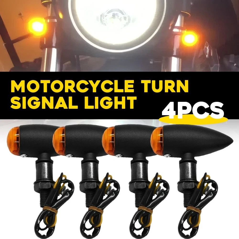 Set of 4 Amber Motorcycle Turn Signal Lights Mini Bullet Blinker EXV