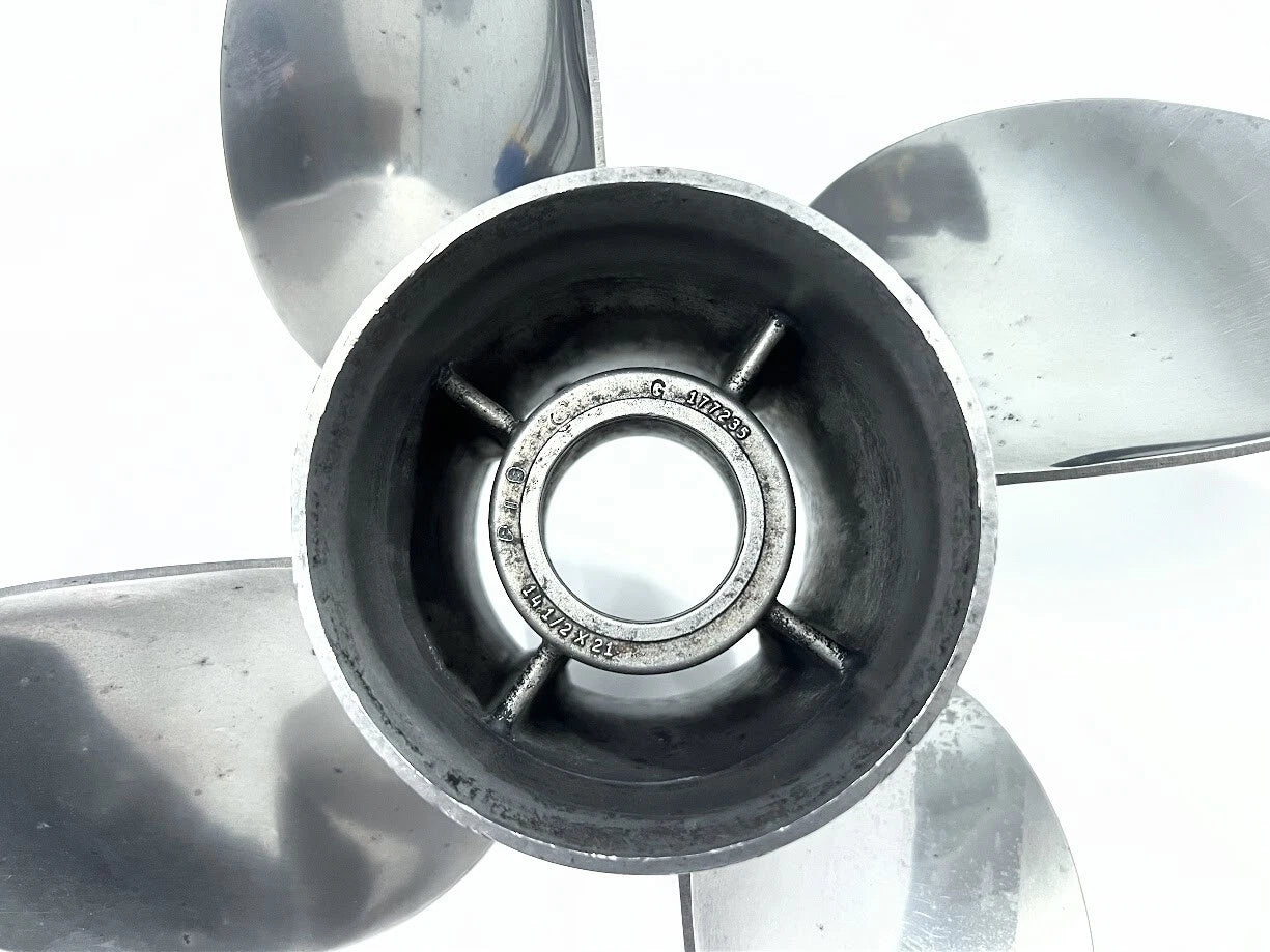 4X Evinrude Cyclone 14.5 x 21 LH Stainless Steel Propeller 177235