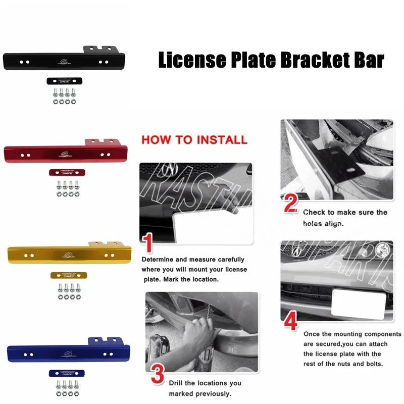 Universal Black Front Bumper License Plate Mount Bracket Relocator