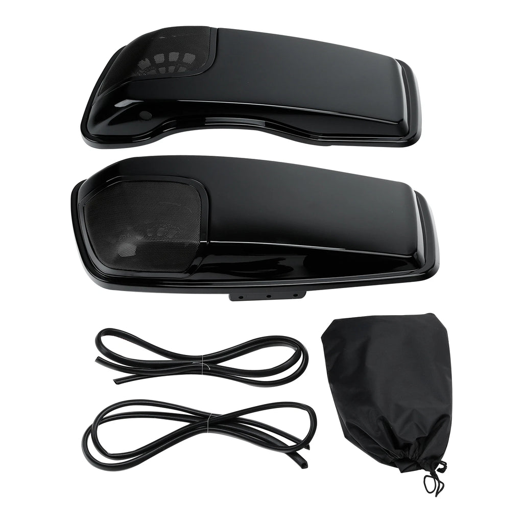 Black Hard Saddlebags Lids with Speaker Cutouts for Harley Street Glide (2014–2023)