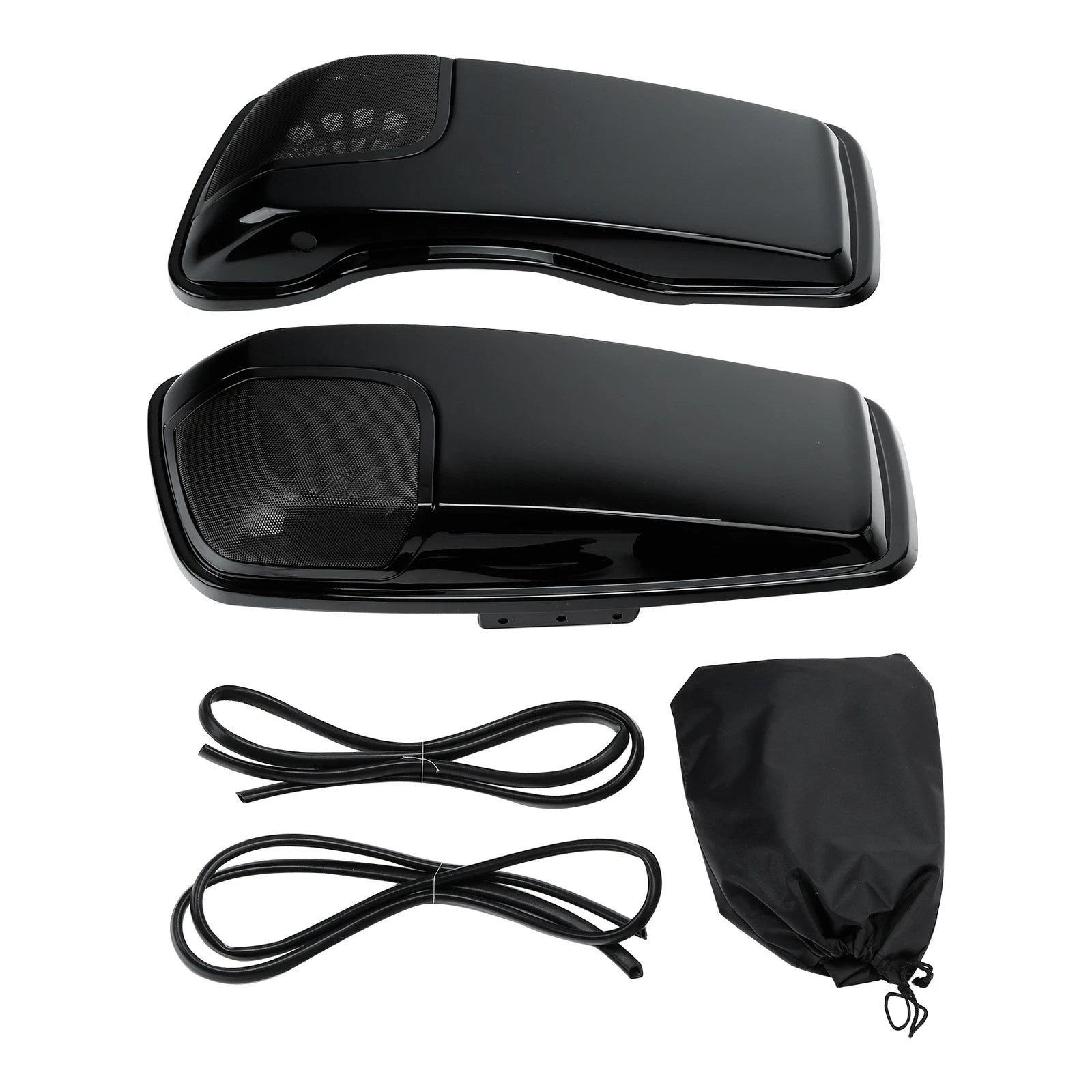 Black Hard Saddlebags Lids with Speaker Cutouts for Harley Street Glide (2014–2023)