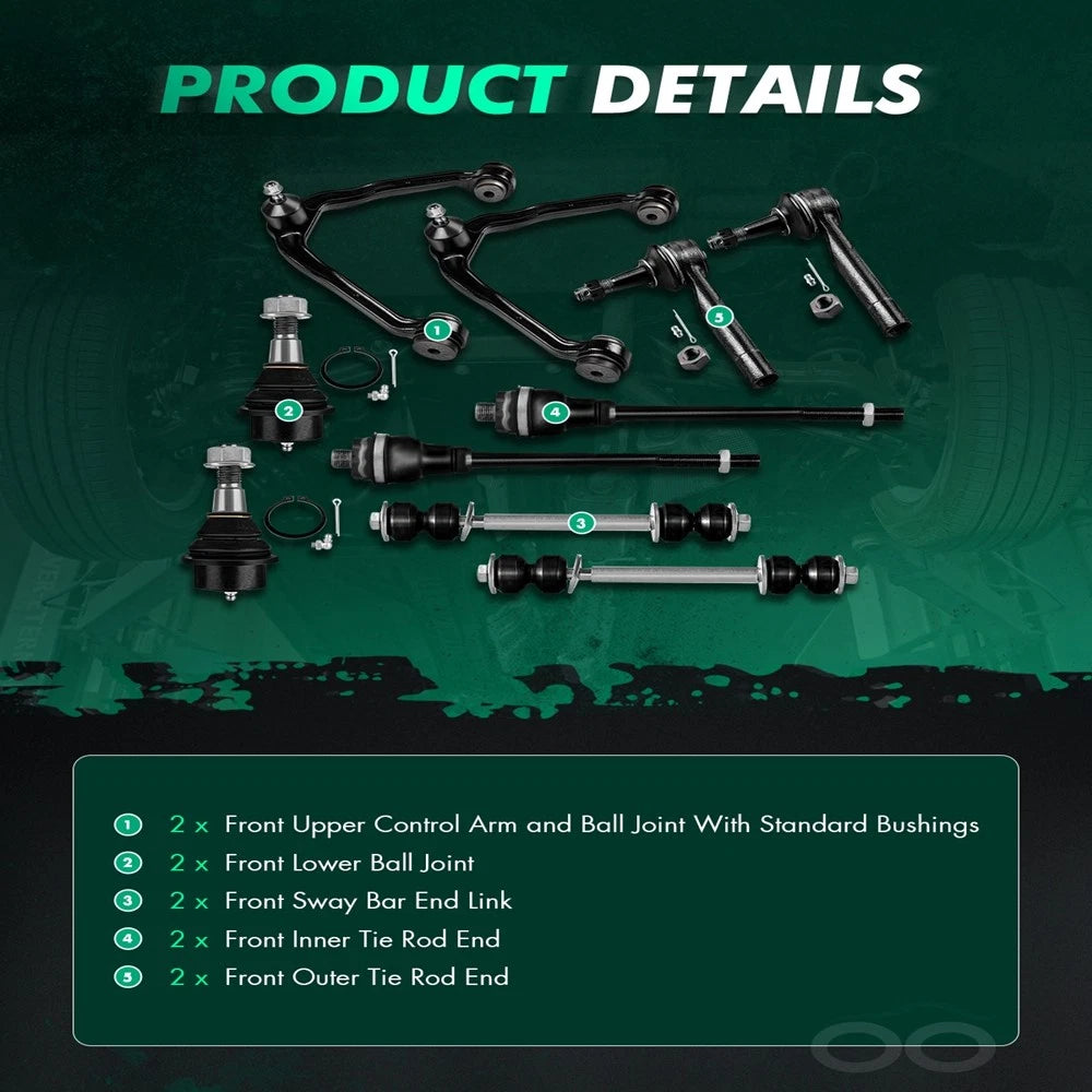 10Pcs Steering Sway Bar Ball Joint Control Arm for Chevy Suburban 1500 (2000–2006)