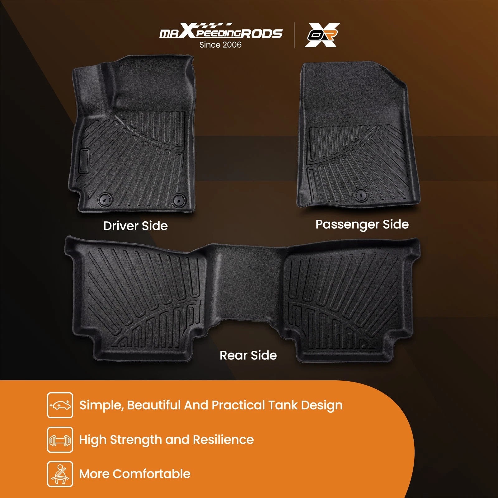 3X Floor Mats Liner Set Black TPE All-Weather for Kia Seltos (2021–2024)
