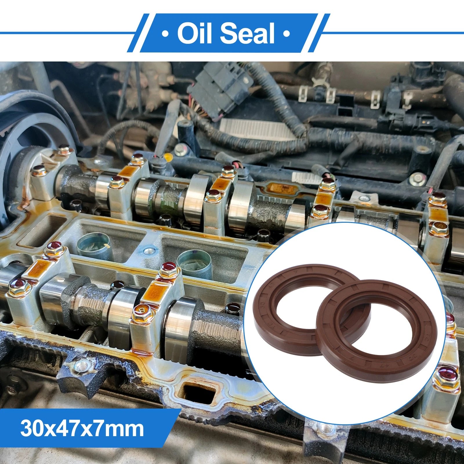 2X Oil Seal Rotary Shaft Seal FKM Rubber 30x47x7mm for Various Models