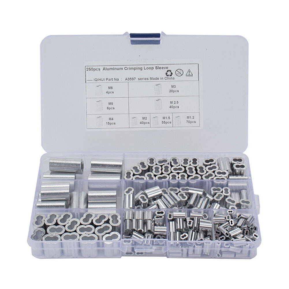 Set of 250 Double Barrel Ferrule Crimping Loop Sleeves for Wire Rope Cable