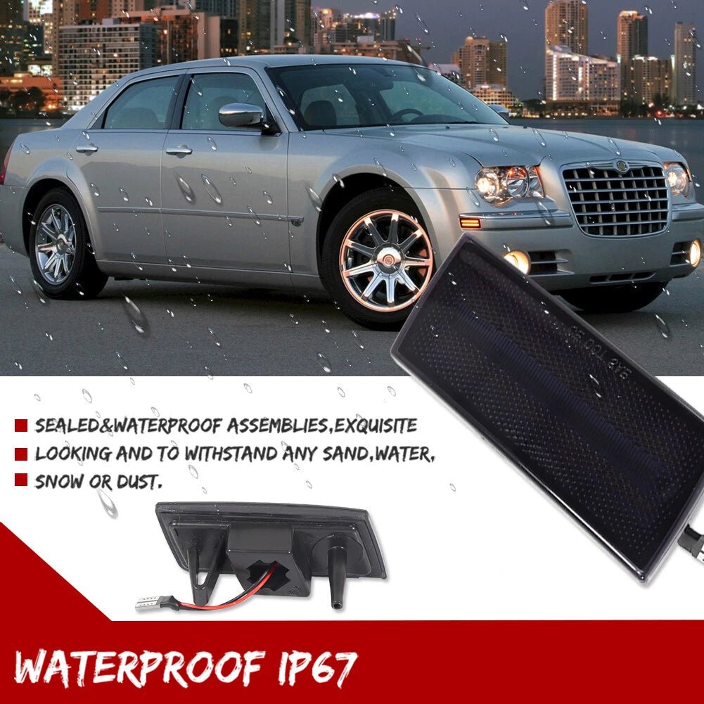 2X Smoke Lens White LED Front Side Marker Lights for Chrysler 300 (2005–2010)