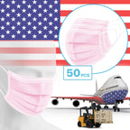 50 Packs - Pink 3-Ply Disposable Face Mask Protective Cover