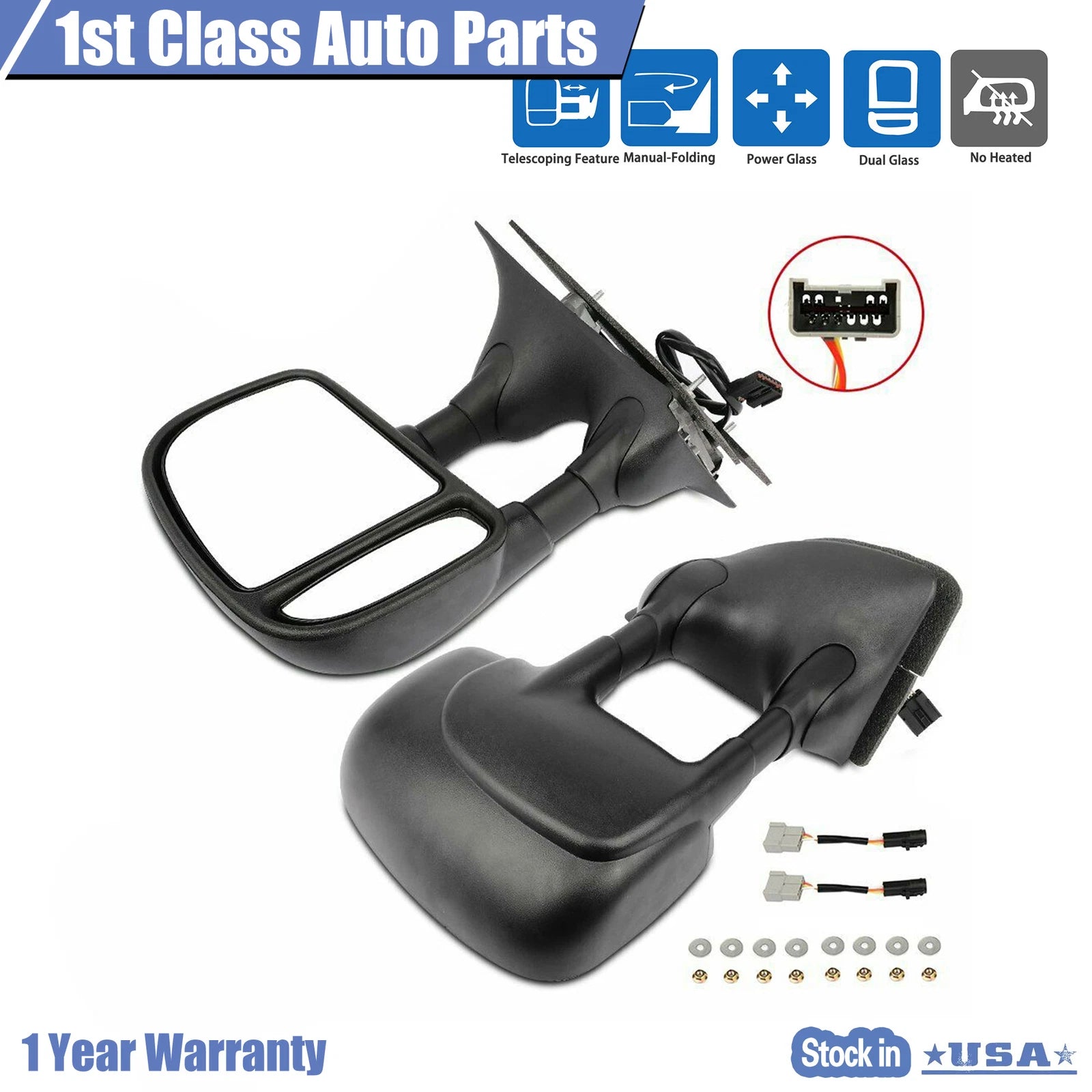 Pair Power Extendable Towing Mirrors for Ford F-250 Super Duty (1999–2007)
