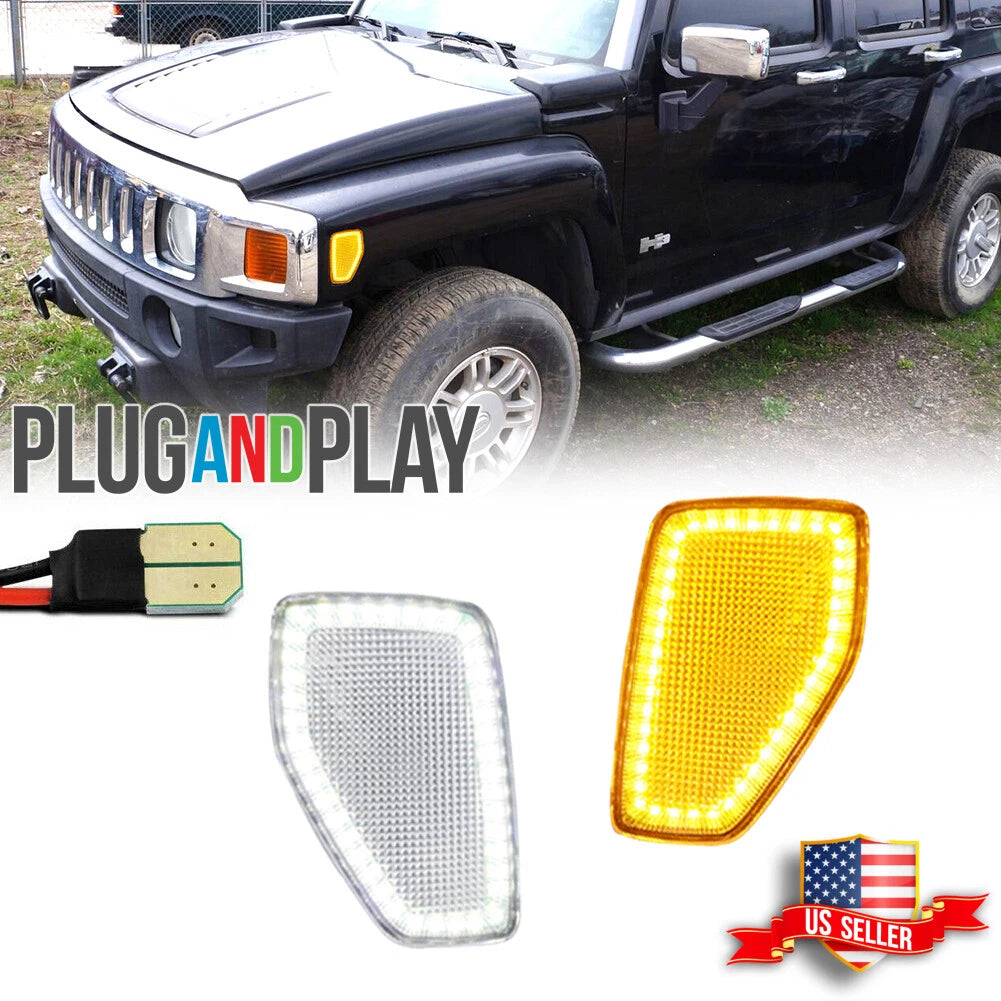 Set of 2 Clear LED Front Fender Side Marker Lights for Hummer H3/H3T (2005–2010)