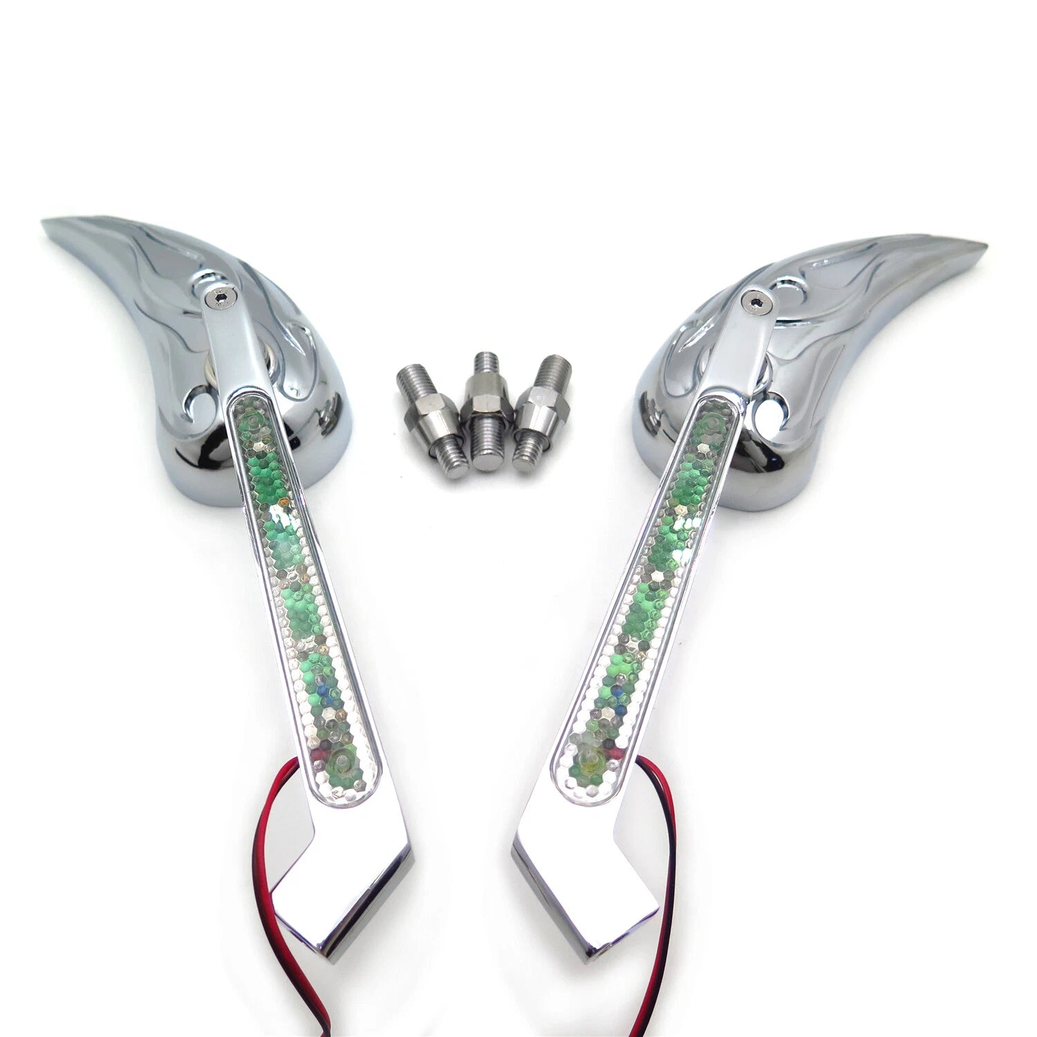 Raindrop Flame Fire LED Turn Signal Integrate Mirror for Honda Kawasaki Suzuki (C)
