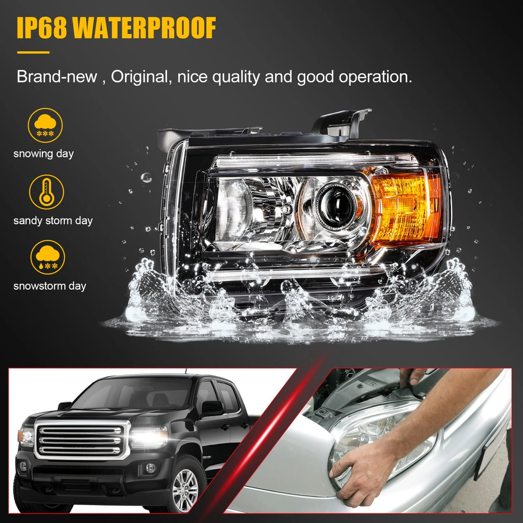 Driver Side Headlight for GMC Canyon (2015–2022) with Bulbs and DRL