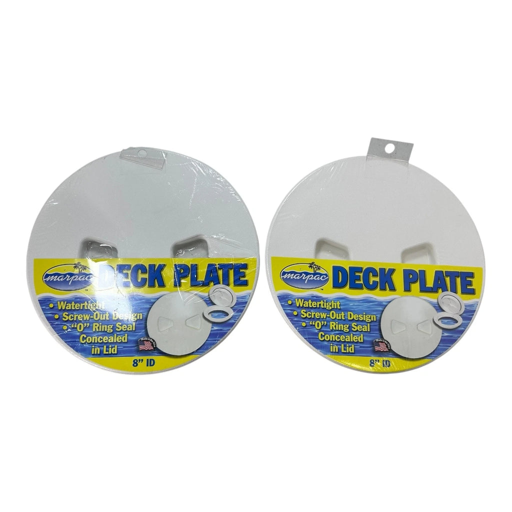 Set of 2 Marine White Screw Out Deck Plate Lid 8" - Marpac 7-0636