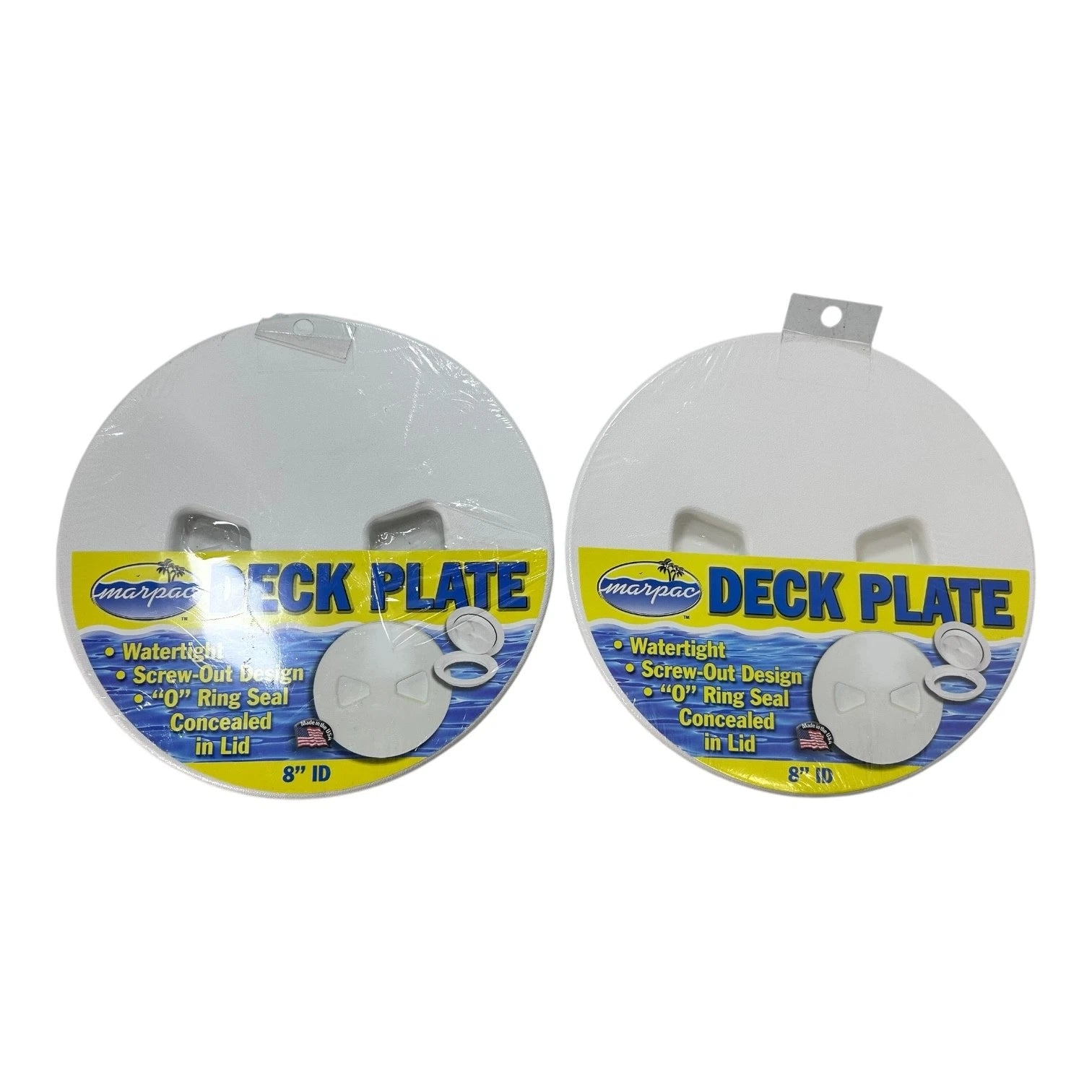 Set of 2 Marine White Screw Out Deck Plate Lid 8" - Marpac 7-0636