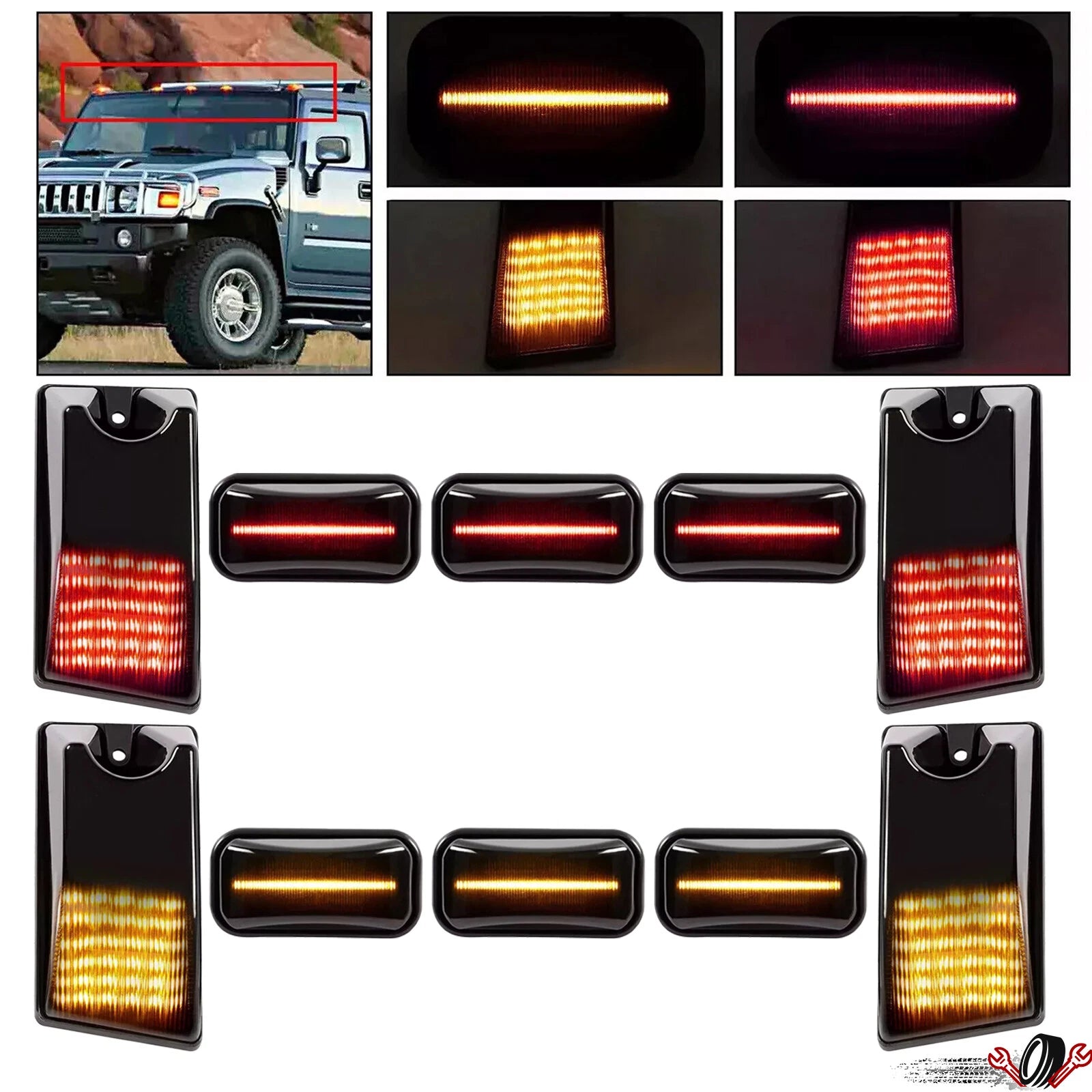 10x Smoked Roof Cab Marker Light Covers for Hummer H2/SUT (2003–2009)