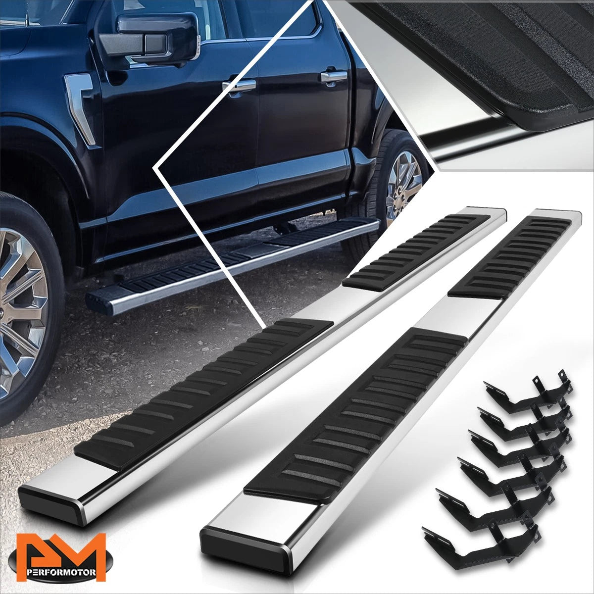 Set of 2 Side Step Bars for Ford F150 F250-F450 SD Supercrew Cab (2015–2024)