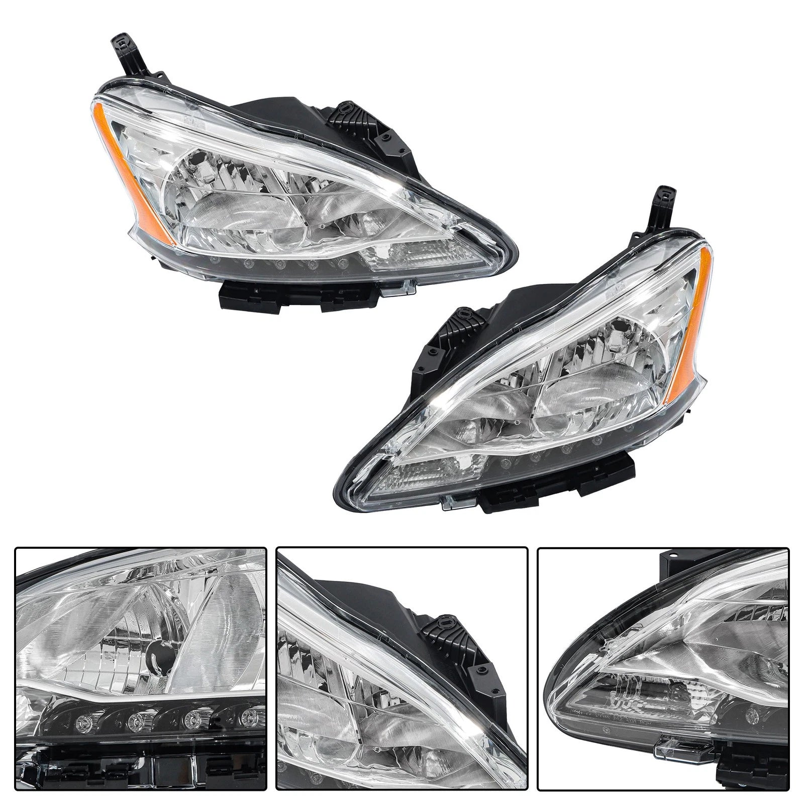Set of 2 Headlight Assemblies for Nissan Sentra (2013–2015) LED DRL