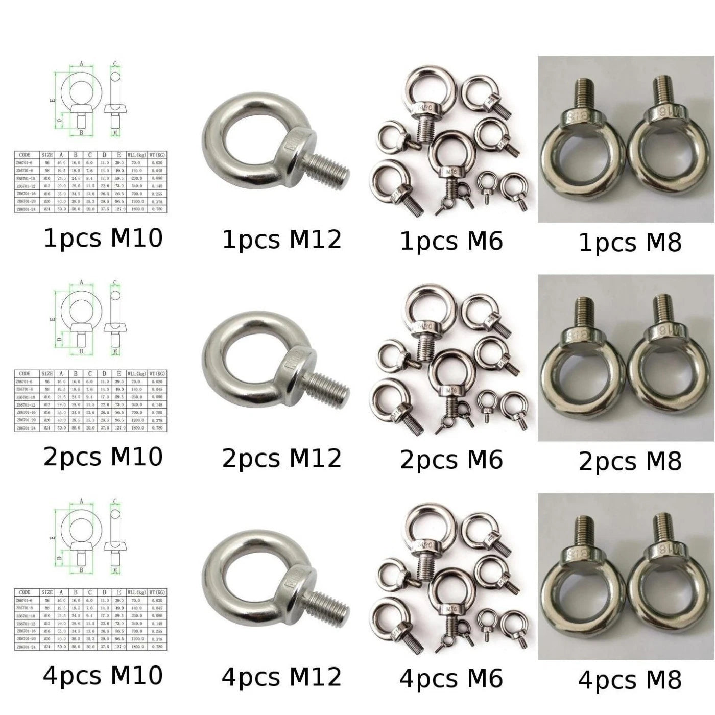 Lifting Eye Bolt M6 for A4 (316 Marine Stainless Steel) (39mm Height)