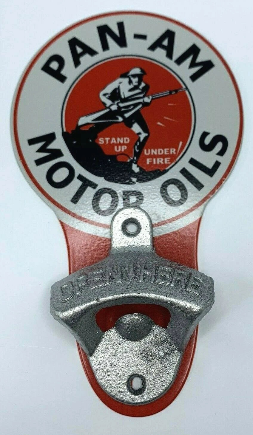 Vintage Metal Bottle Opener Wall Mount for Pan Am Motor Oils (—)