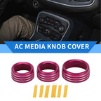 3X AC Media Tune Switch Knob Cover Ring for Dodge Challenger (2015–2019) Rose Red