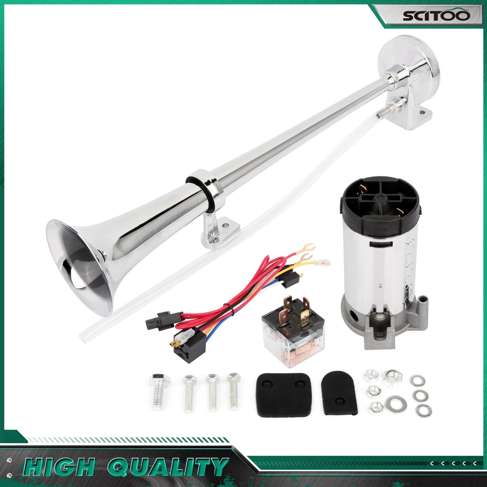 Single Trumpet Air Horn Compressor Kit for Van Train Car Truck Boat (12V)