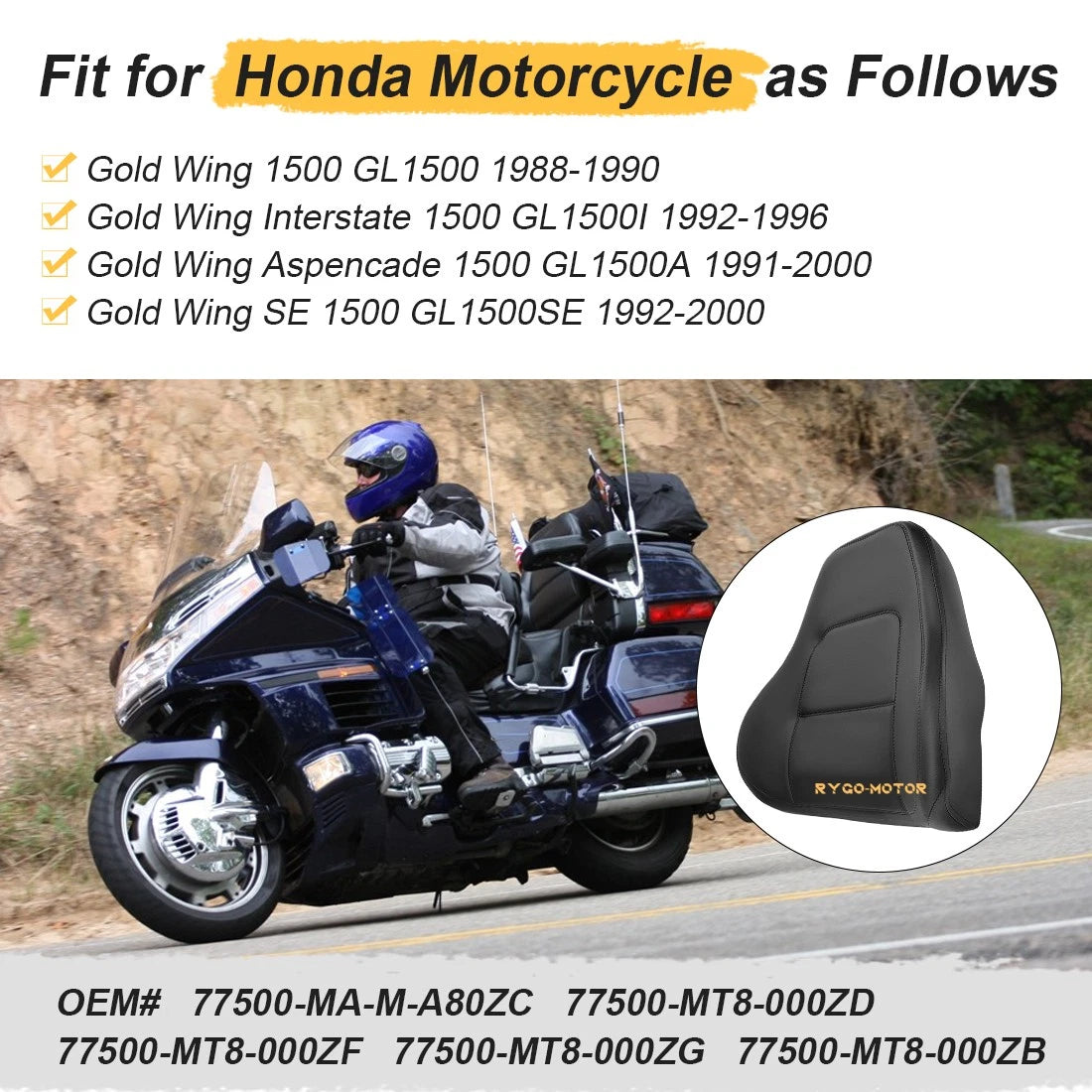 Passenger Backrest Seat Back for Honda Goldwing GL1500 (1988–2000) 77500-MAM-A80ZC