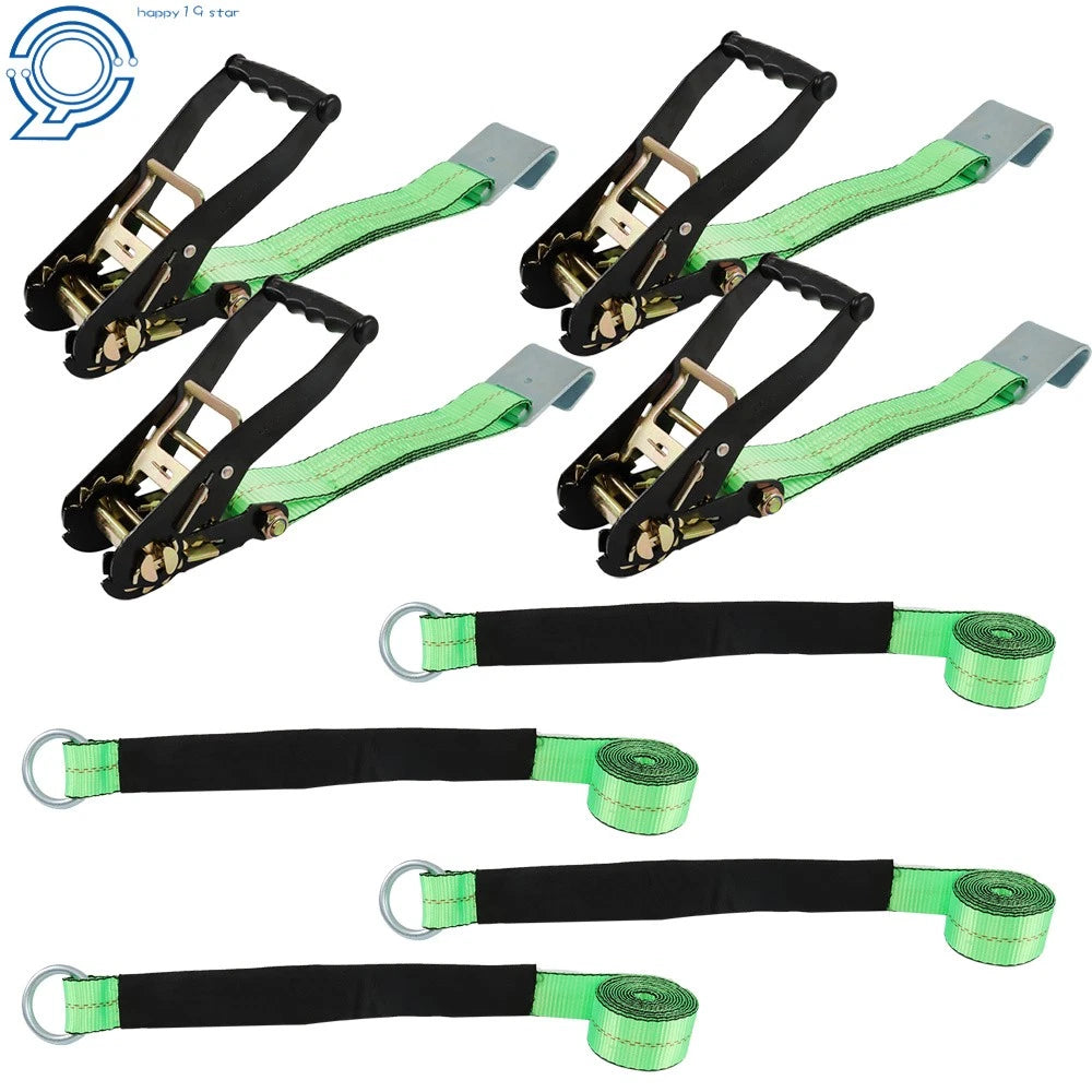 Set of 4 Tie Downs with Flat Hooks for Universal Use (2 Inch x 96 Inch)