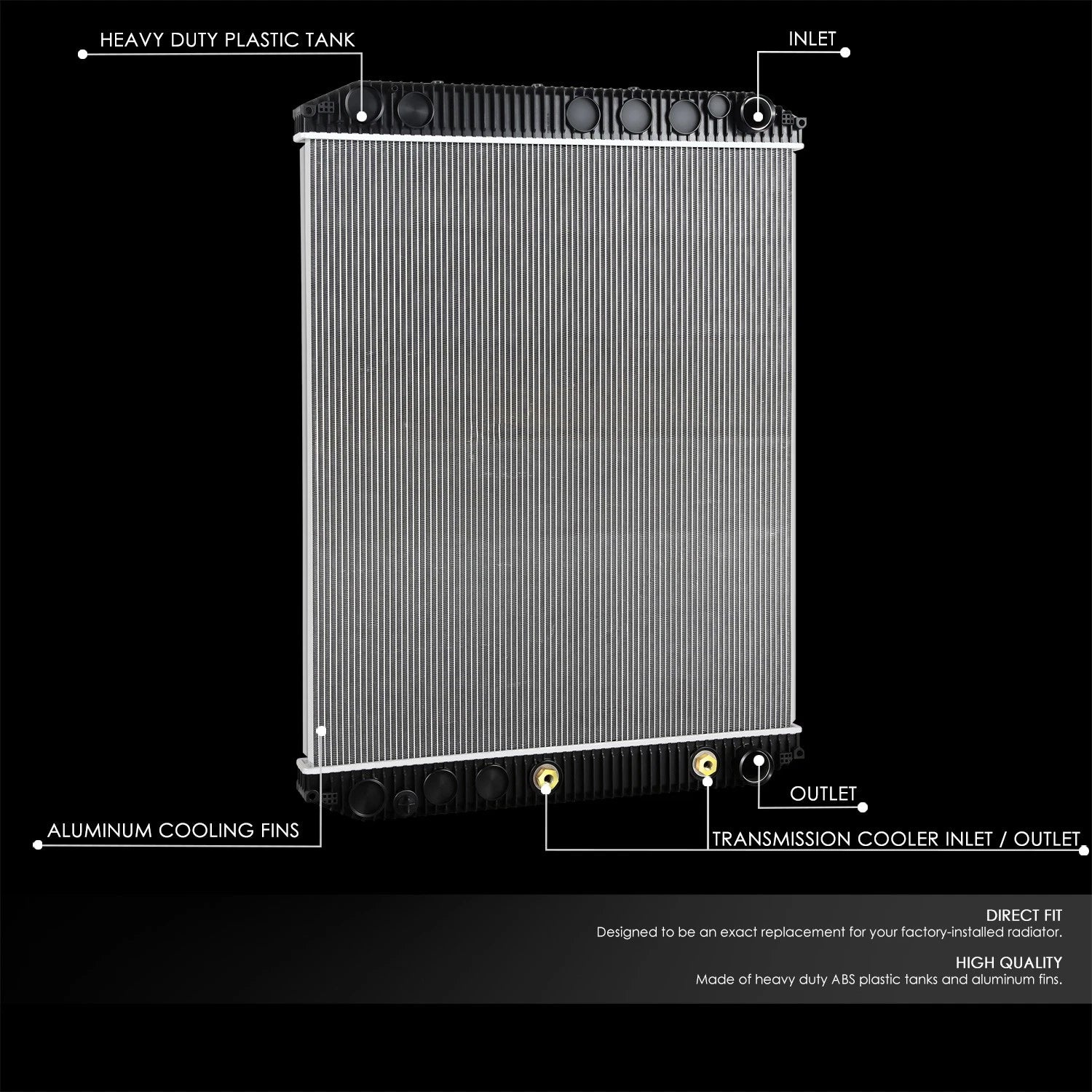 2-Row Aluminum Core Radiator for Volvo VNL 10.8/11.9/12.1/12.8/14.9/16.1L (2007–2014)