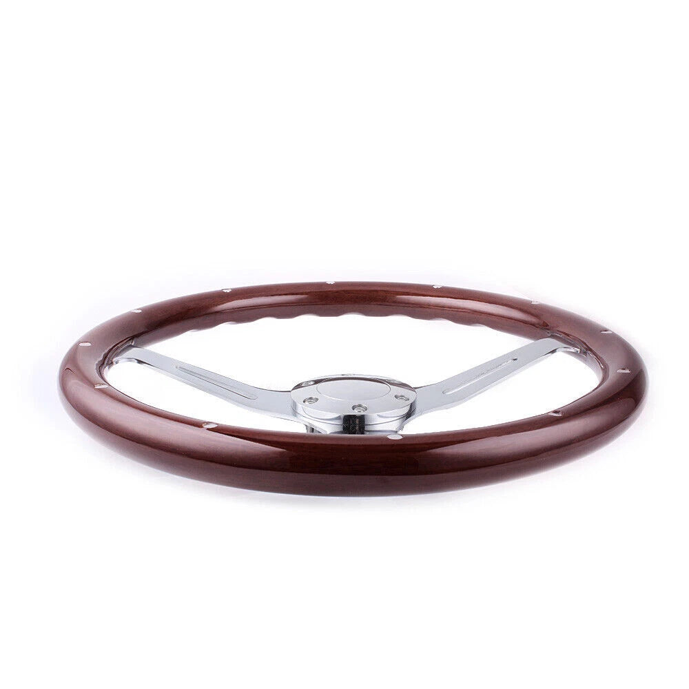 15" Matte Silver Steering Wheel for - Dark Stained Wood Grip