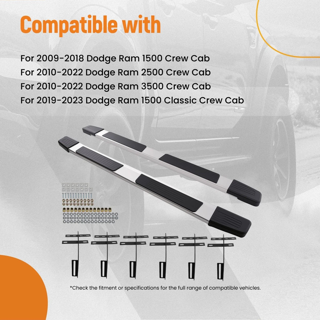 Aluminum Running Board for Dodge Ram 1500 Crew Cab (2009–2018) 6.5" Step