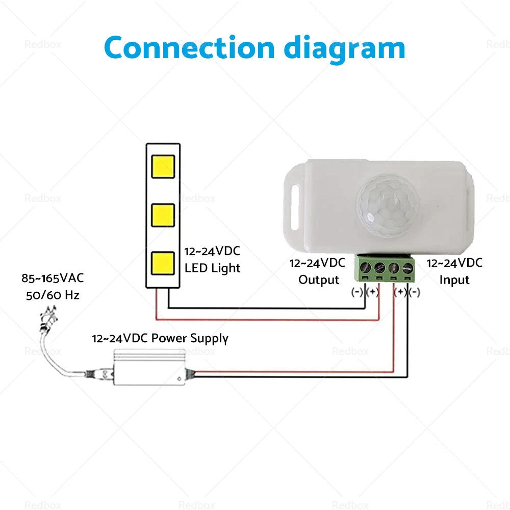 PIR Motion Sensor Switch for LED Light Strip (12V 24V) 136HG040-1X2