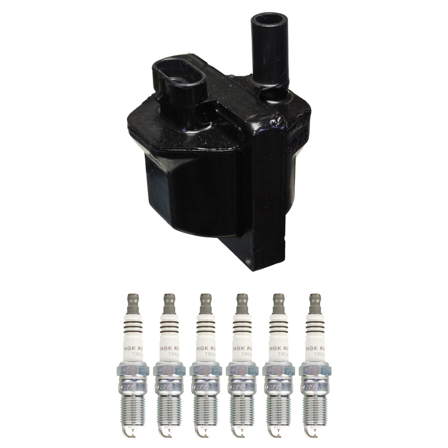 Denso Ignition Coil & 6 NGK Ruthenium Spark Plugs Kit for S10 Sonoma (1996–2004)