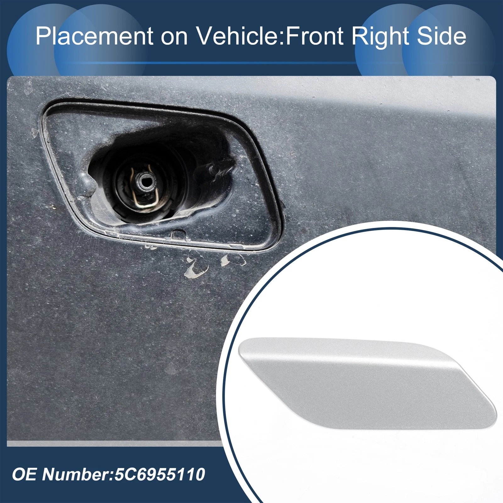 Front Right Washer Nozzle Cover Cap for Volkswagen Jetta A6 (2011–2014) Silver Tone