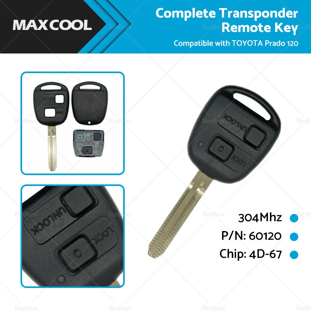 Complete Transponder Remote Key 304MHz Chip 60120 for Toyota Prado (2003–2009)