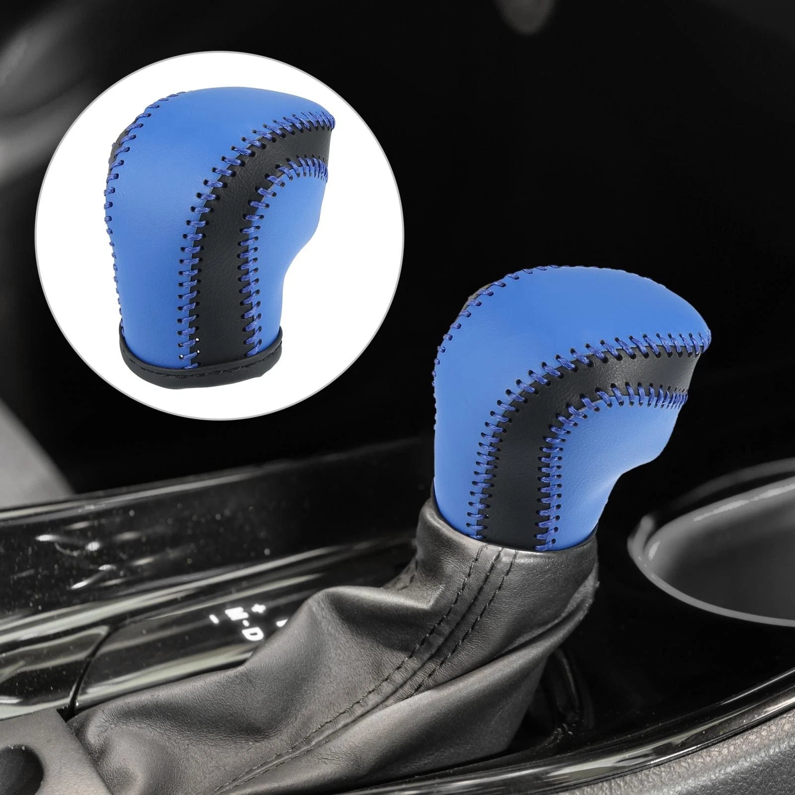 Gear Shift Knob Cover for Toyota C-HR (2018–2019) - Blue Faux Leather, Blue Stitches