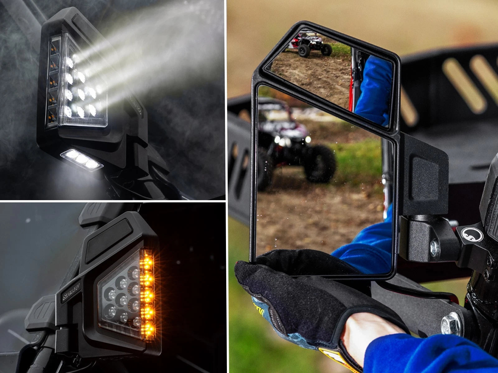 Dual Section LED Side-View Mirrors for Polaris 1.75 Roll Cage (2015–2023)