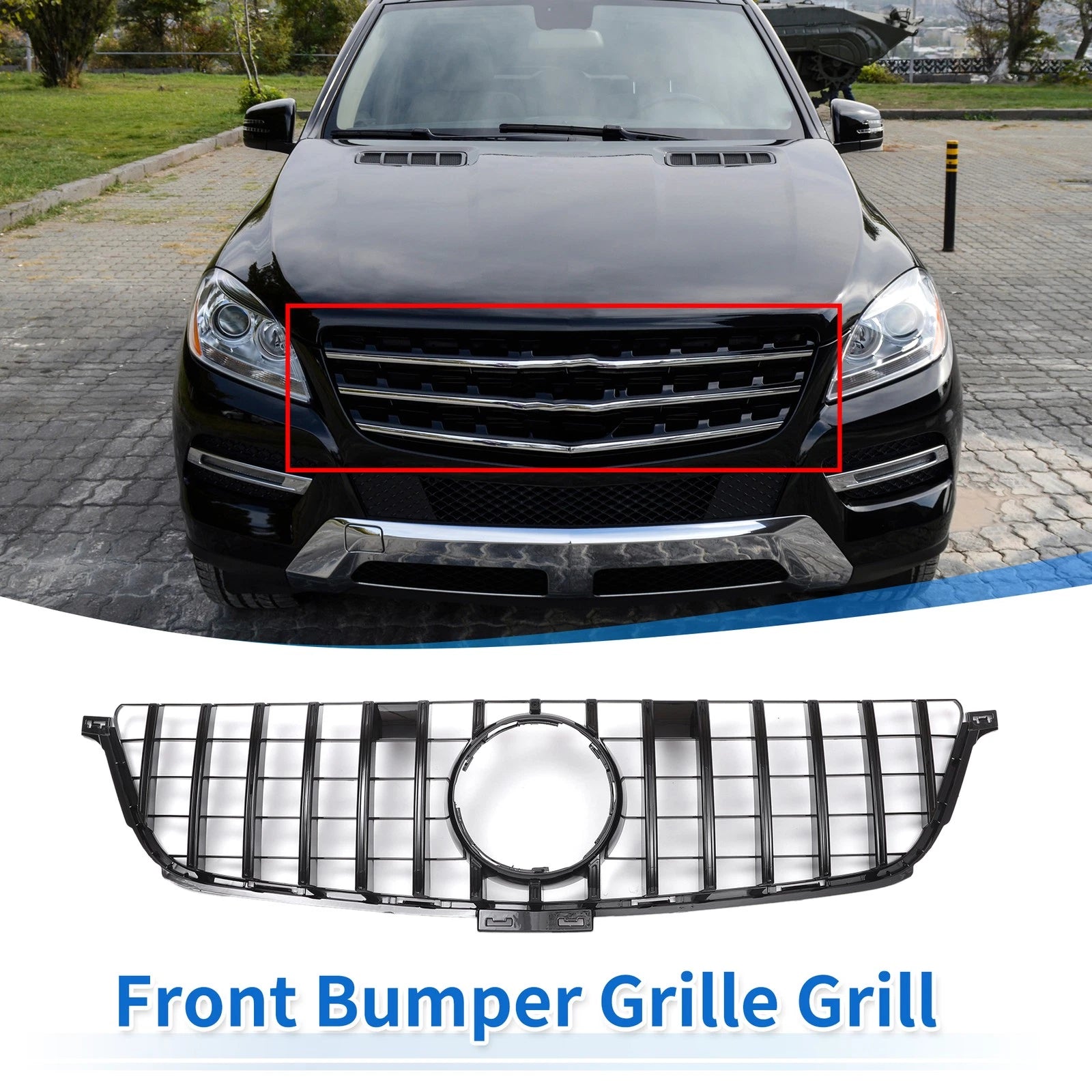 Front Upper Bumper Grille for Mercedes-Benz ML63 AMG (2012–2015) Black