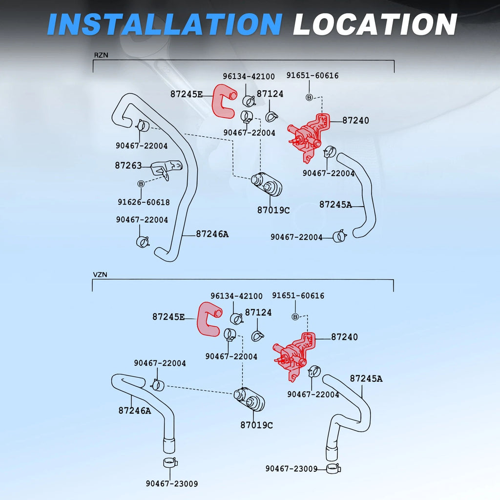 HVAC Heater Control Valve w/ Inlet Hose for Toyota 4Runner (1999–2002)