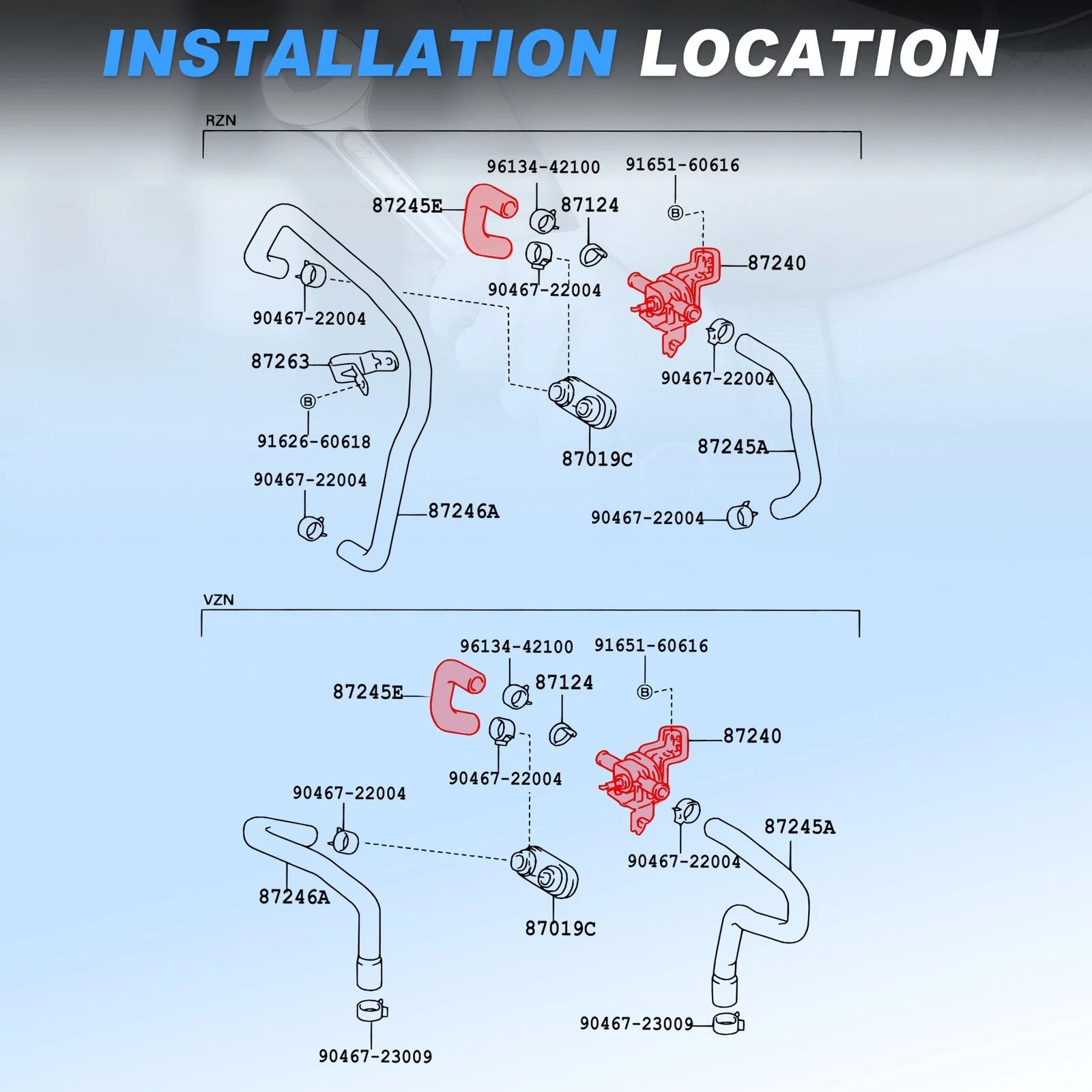 HVAC Heater Control Valve w/ Inlet Hose for Toyota 4Runner (1999–2002)
