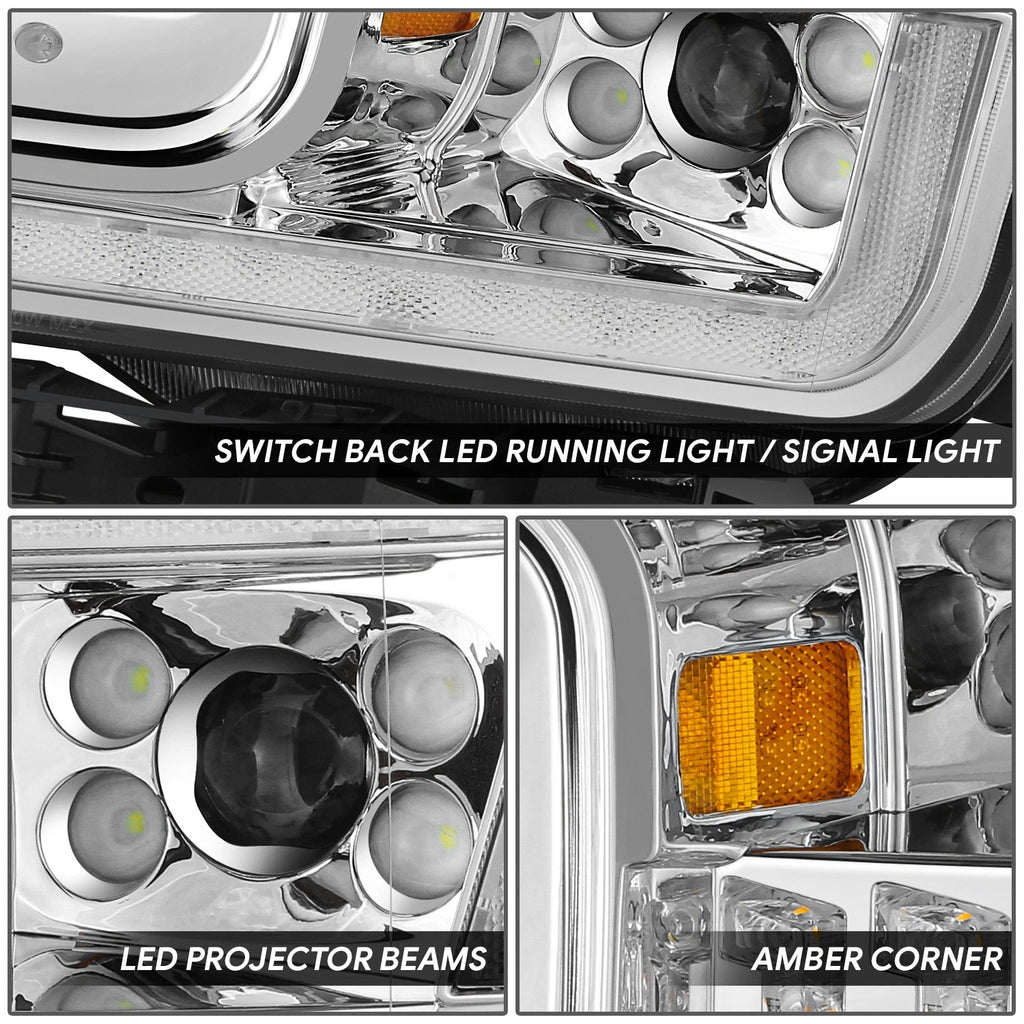 Chrome Amber LED Light Bar Switchback Projector Headlights for Ford F-150 (2018–2020)