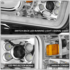 Chrome Amber LED Light Bar Switchback Projector Headlights for Ford F-150 (2018–2020)