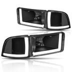 Dual L-Bar LED DRL Headlight for Dodge Ram (1994–2002) - Smoked Housing