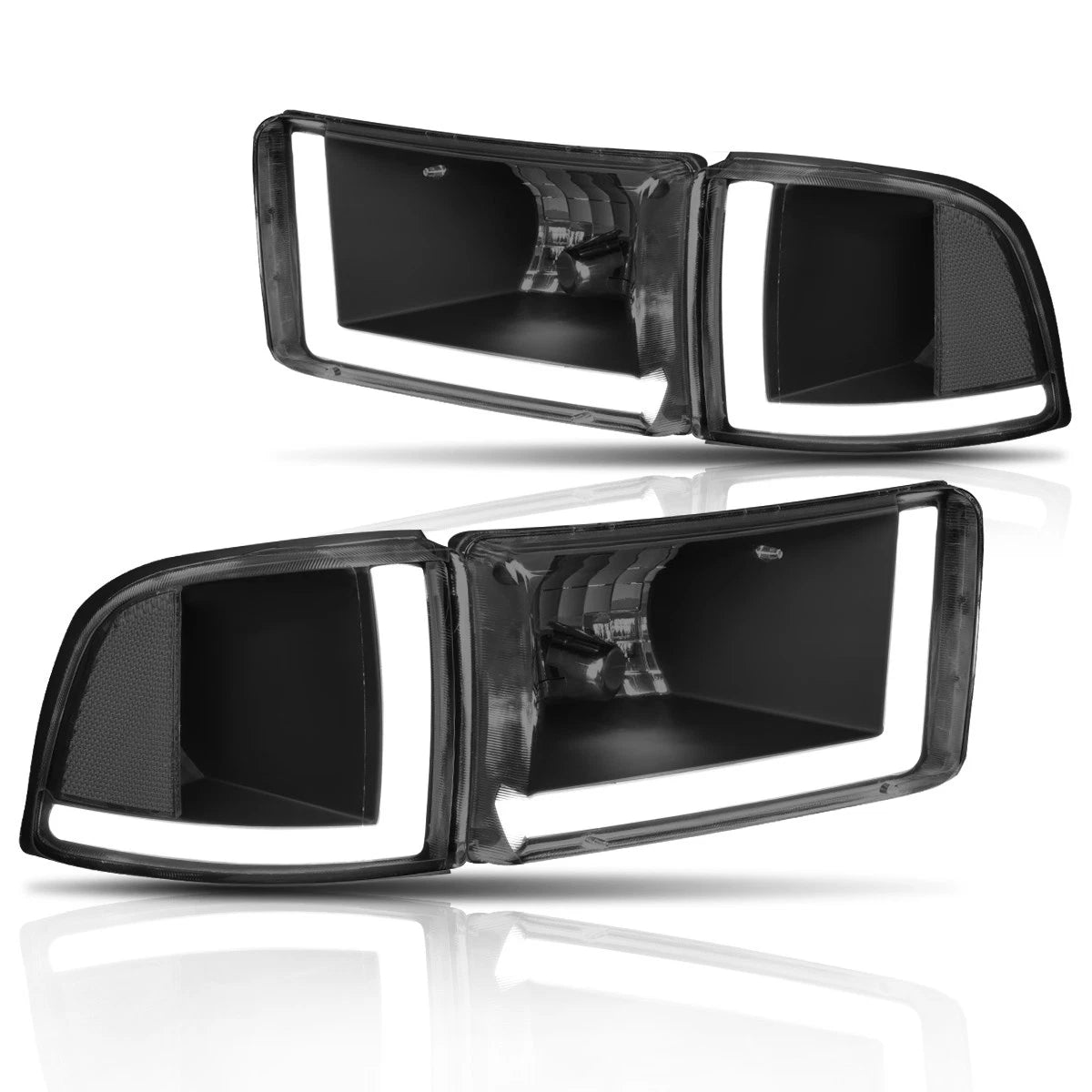 Dual L-Bar LED DRL Headlight for Dodge Ram (1994–2002) - Smoked Housing