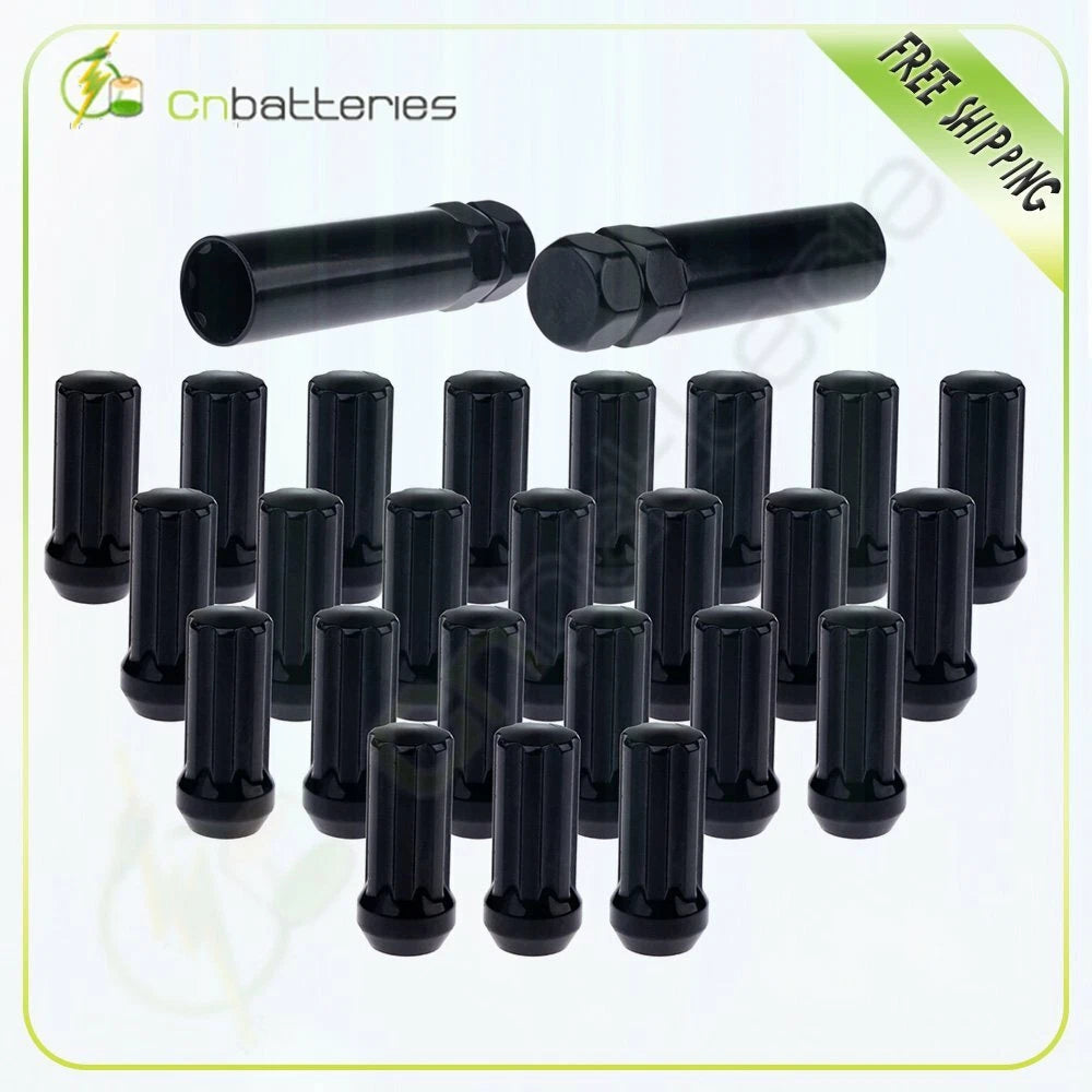 Set of 24 Black M14X2 7 Spline Lug Nuts for Ford Lincoln Navigator (2003–2023)