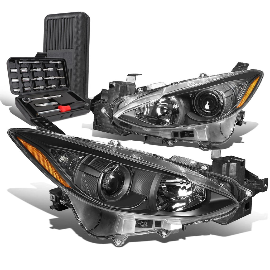 Pair of Projector Headlight Lamps for Mazda 3 (2014–2016) - Black Amber