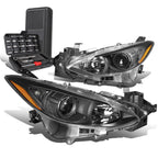 Pair of Projector Headlight Lamps for Mazda 3 (2014–2016) - Black Amber