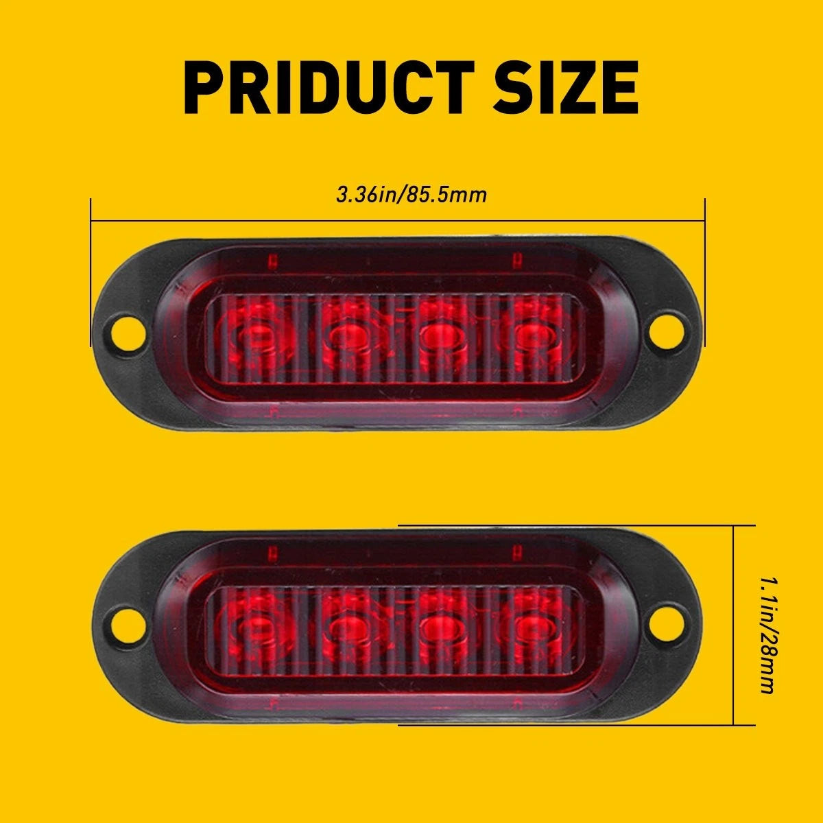 Set of 4 LED Oval Marker Lights for Truck Trailer (Clearance Indicator)