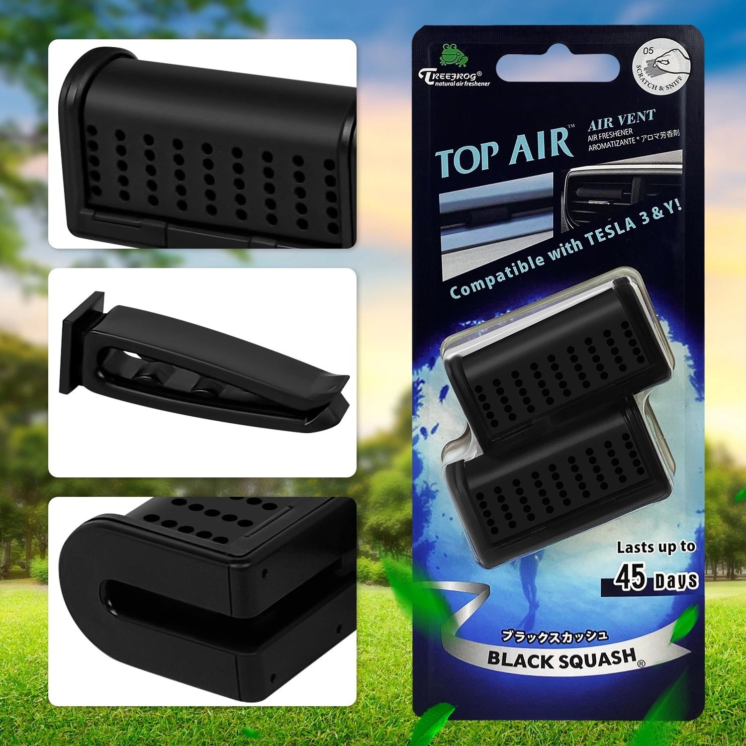 2X Clip On Air Freshener for Tesla Model 3 & Y (Long Last, Black Squash Scent)
